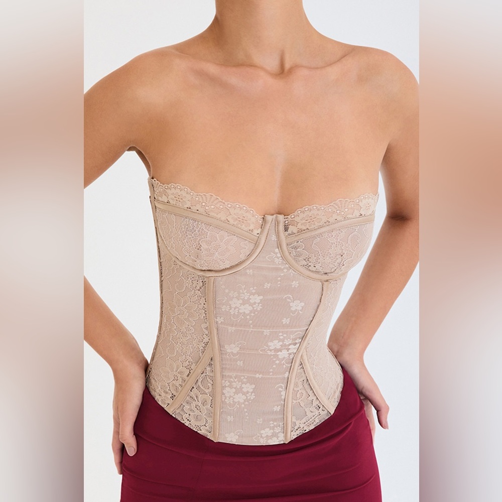 Strapless Lace Longline Bustier Bra in Nude